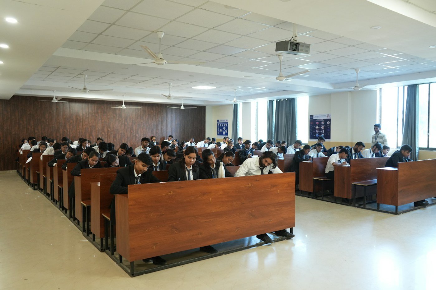 Students in a university examination hall